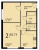 Планировка двухкомнатной квартиры площадью 50.73 кв. м в новостройке ЖК "Петровская Мельница"