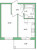 Планировка однокомнатной квартиры площадью 34.96 кв. м в новостройке ЖК "IQ Гатчина"