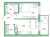 Планировка однокомнатной квартиры площадью 34.85 кв. м в новостройке ЖК "IQ Гатчина"