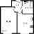 Планировка однокомнатной квартиры площадью 34.4 кв. м в новостройке ЖК "Звездный дуэт"