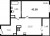 Планировка однокомнатной квартиры площадью 42.99 кв. м в новостройке ЖК "Черная речка"