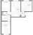 Планировка трехкомнатной квартиры площадью 58.88 кв. м в новостройке ЖК "Ручьи"