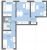 Планировка трехкомнатной квартиры площадью 58 кв. м в новостройке ЖК "Ручьи"