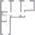 Планировка трехкомнатной квартиры площадью 58.17 кв. м в новостройке ЖК "Ручьи"