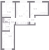 Планировка трехкомнатной квартиры площадью 58.17 кв. м в новостройке ЖК "Ручьи"