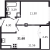 Планировка однокомнатных апартаментов площадью 31.68 кв. м в новостройке ЖК "Neva Residence"