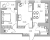 Планировка двухкомнатной квартиры площадью 50.73 кв. м в новостройке ЖК "Аквилон SKY"