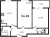 Планировка двухкомнатной квартиры площадью 51.19 кв. м в новостройке ЖК "Аквилон SKY"