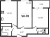 Планировка двухкомнатной квартиры площадью 50.7 кв. м в новостройке ЖК "Аквилон SKY"