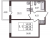 Планировка однокомнатной квартиры площадью 34.14 кв. м в новостройке ЖК "Солнечный город Резиденции"