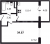 Планировка однокомнатной квартиры площадью 34.67 кв. м в новостройке ЖК "Солнечный город Резиденции"