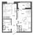 Планировка двухкомнатной квартиры площадью 37.05 кв. м в новостройке ЖК "Принцип"