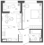 Планировка однокомнатной квартиры площадью 41.9 кв. м в новостройке ЖК "Domino"
