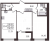 Планировка двухкомнатной квартиры площадью 57.12 кв. м в новостройке ЖК "Автограф"