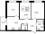 Планировка трехкомнатной квартиры площадью 58.71 кв. м в новостройке ЖК "ЦДС Новые горизонты"
