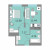 Планировка однокомнатных апартаментов площадью 35.6 кв. м в новостройке ЖК "Начало"