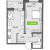 Планировка однокомнатной квартиры площадью 39.08 кв. м в новостройке ЖК "Аквилон ZALIVE"