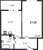 Планировка однокомнатной квартиры площадью 37.58 кв. м в новостройке ЖК "Аквилон ZALIVE"
