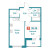 Планировка однокомнатной квартиры площадью 39.35 кв. м в новостройке ЖК "Графика"
