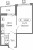 Планировка однокомнатной квартиры площадью 34.68 кв. м в новостройке ЖК "Графика"