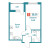 Планировка однокомнатной квартиры площадью 38.91 кв. м в новостройке ЖК "Графика"