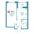 Планировка однокомнатной квартиры площадью 38.71 кв. м в новостройке ЖК "Графика"