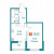 Планировка однокомнатной квартиры площадью 33.51 кв. м в новостройке ЖК "Графика"