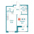 Планировка однокомнатной квартиры площадью 38.75 кв. м в новостройке ЖК "Графика"