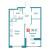 Планировка однокомнатной квартиры площадью 39.21 кв. м в новостройке ЖК "Графика"