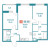 Планировка двухкомнатной квартиры площадью 60.56 кв. м в новостройке ЖК "Графика"