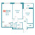 Планировка двухкомнатной квартиры площадью 59.48 кв. м в новостройке ЖК "Графика"