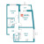 Планировка двухкомнатной квартиры площадью 50.94 кв. м в новостройке ЖК "Графика"