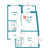 Планировка двухкомнатной квартиры площадью 51.07 кв. м в новостройке ЖК "Графика"