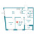 Планировка трехкомнатной квартиры площадью 64.26 кв. м в новостройке ЖК "Графика"
