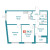 Планировка трехкомнатной квартиры площадью 64.32 кв. м в новостройке ЖК "Графика"