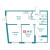 Планировка трехкомнатной квартиры площадью 64.65 кв. м в новостройке ЖК "Графика"