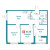 Планировка трехкомнатной квартиры площадью 62.39 кв. м в новостройке ЖК "Графика"