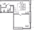 Планировка однокомнатных апартаментов площадью 39.64 кв. м в новостройке Апартаменты "17/33 Петровский остров"