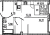 Планировка однокомнатных апартаментов площадью 44.03 кв. м в новостройке Апартаменты "17/33 Петровский остров"