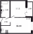 Планировка однокомнатной квартиры площадью 36.33 кв. м в новостройке ЖК "ID Murino II" 