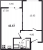 Планировка однокомнатной квартиры площадью 42.67 кв. м в новостройке ЖК "ID Murino II" 