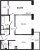 Планировка двухкомнатной квартиры площадью 44.93 кв. м в новостройке ЖК "ID Murino II" 