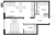 Планировка однокомнатной квартиры площадью 45.45 кв. м в новостройке ЖК "GloraX Балтийская"