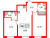 Планировка двухкомнатных апартаментов площадью 59.12 кв. м в новостройке Апартаменты "ZOOM на Неве"