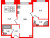 Планировка двухкомнатных апартаментов площадью 47.74 кв. м в новостройке Апартаменты "ZOOM на Неве"