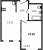 Планировка однокомнатной квартиры площадью 33.69 кв. м в новостройке ЖК "Мурино Space"