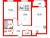 Планировка двухкомнатной квартиры площадью 56.68 кв. м в новостройке ЖК "Этала"