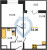 Планировка однокомнатной квартиры площадью 33.06 кв. м в новостройке ЖК "Pulse Premier"