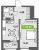 Планировка однокомнатной квартиры площадью 33.92 кв. м в новостройке ЖК "Аквилон Leaves"