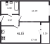 Планировка однокомнатной квартиры площадью 41.53 кв. м в новостройке ЖК "Аквилон Leaves"